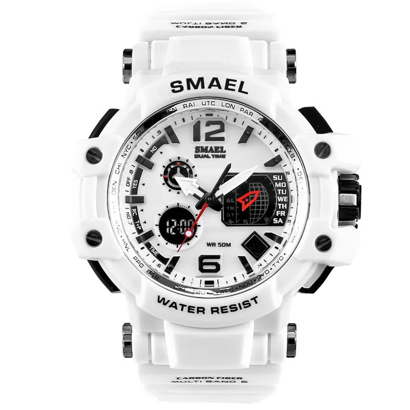 SMAEL Fashion White Watch Men S Shock Sports Watches Led Display Analog Digital Quartz Wristwatches relogios masculino reloj