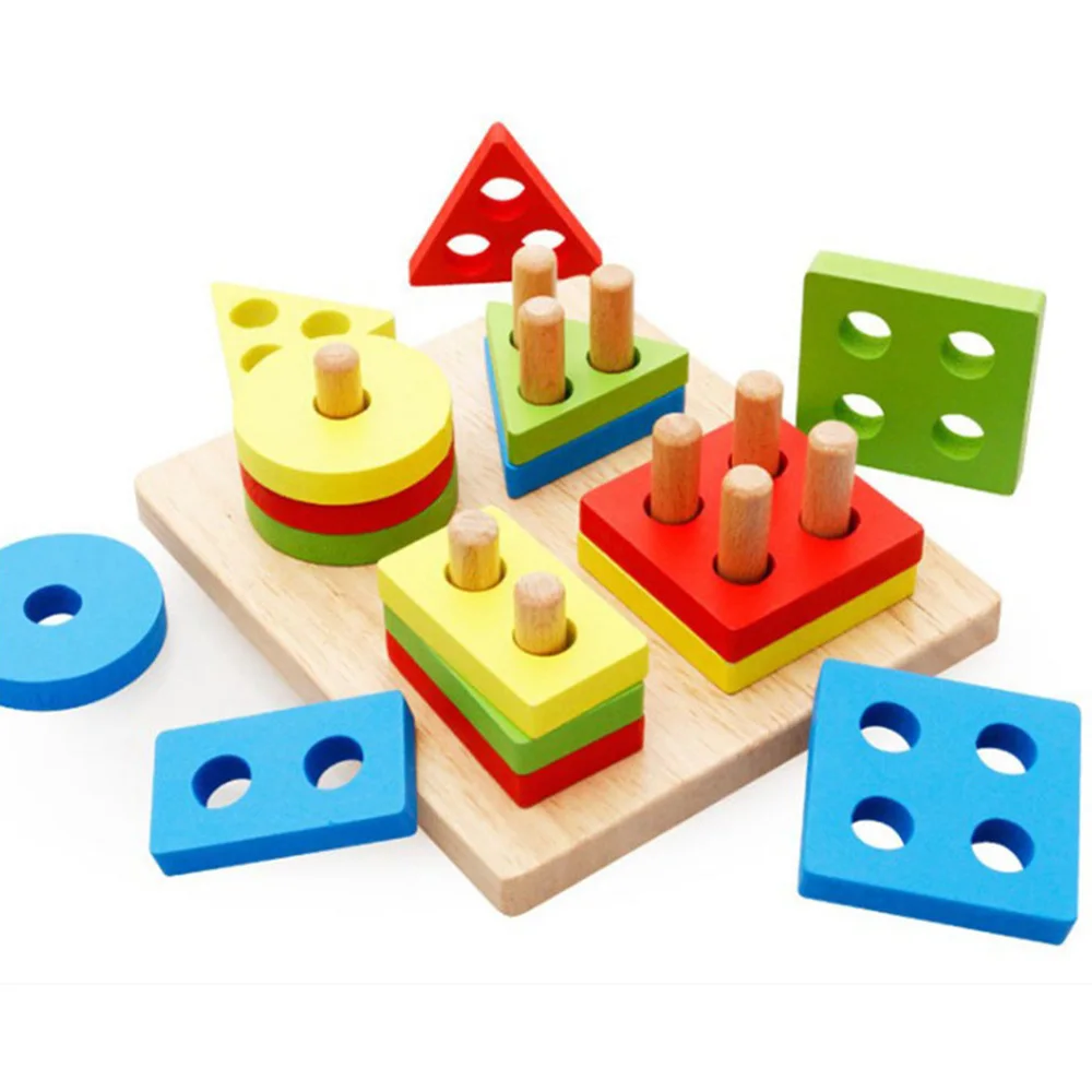 

Children Multicolour Learning Wooden Pole Geometry Shape Intelligence Math Educational Toys For Kids Gift