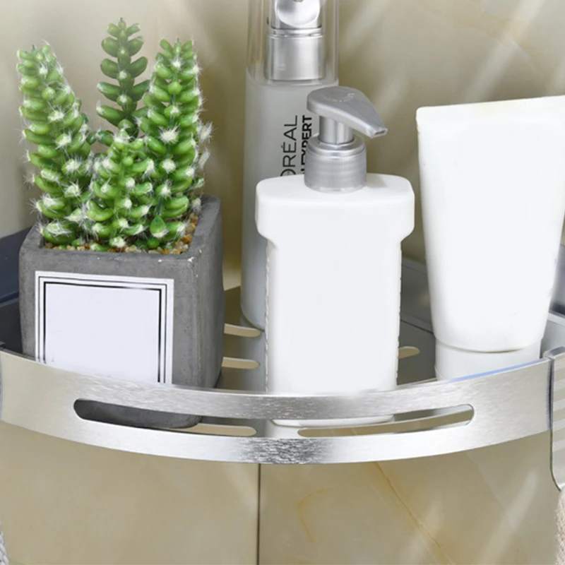 

New Corner Shelf Bathroom Storage Shelves Aluminum Triangle Towel Storage Wall-Free Punching Shower Rack Bathroom Accessories