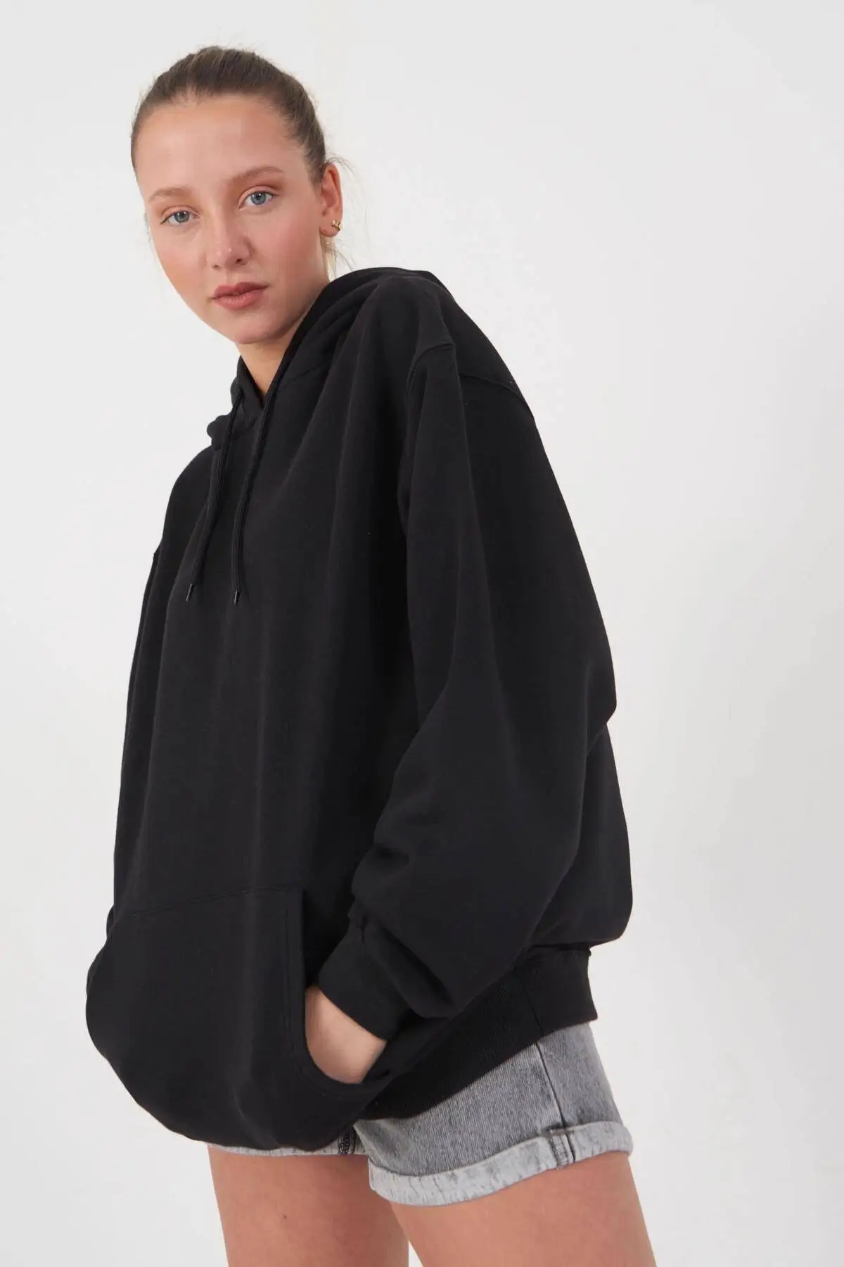 

Women's Black Hooded Sweat S1108 - the -W1 -0000023654 0000023654 Women Sweatshirt 2021 Fashion