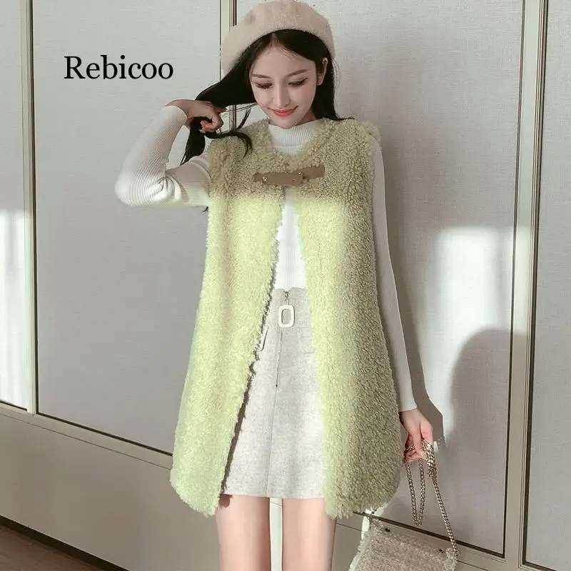 

Winter Faux Fur White Vest Cardigans Women Sleeveless Autumn Korean Single Button Vests Female Fashion High Street Cardigan