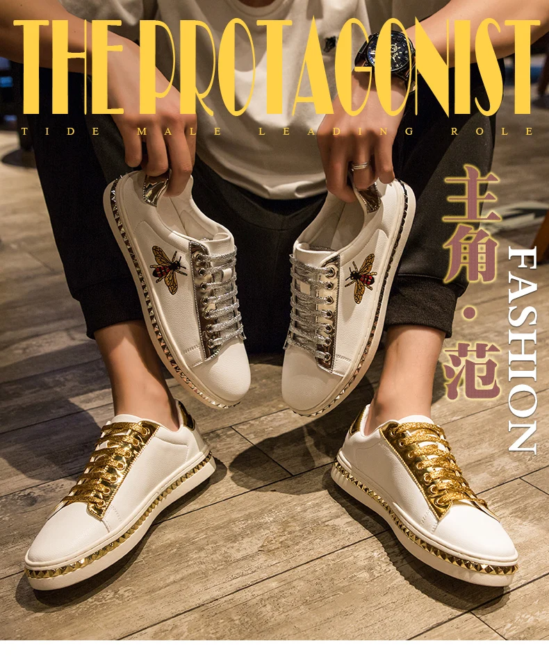 spring Autumn new retro trend men and women casual shoes Skateboard shoes bee white shoes Leather Male Sneakers