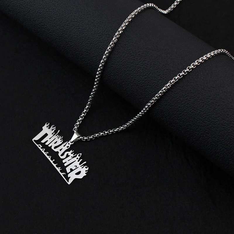 Ожерелье из нержавеющей стали в стиле хип-хоп с надписью Thrasher | Украшения и