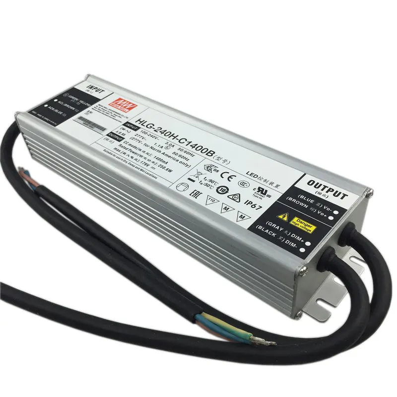 

250w Meanwell LED Driver hlg-240h-c1400b dimmable power supply IP65 for 5pcs cree cob cxb3590 clu048 1212