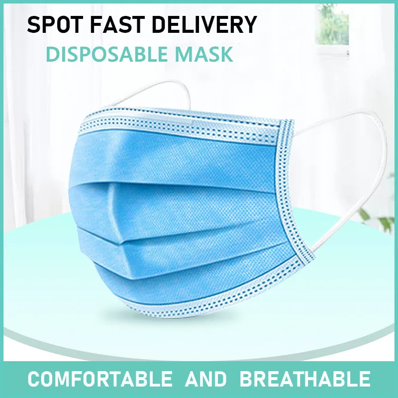 

50Pcs/lot 3 layers Non-woven Fabric Disposable Masks Earloop Face Dust Mask Adult Mascarillas In Stock Fast Delivery