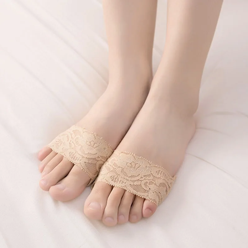 Women Yogis Socks Sponge Silicone Anti-slip Lining Open Toe Heelless Liner Sock Invisible Forefoot Cushion Foot Pad Cotton Socks