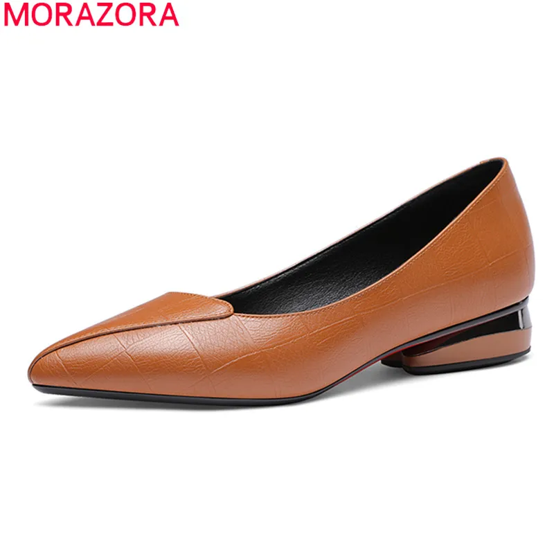 

Женские модельные туфли MORAZORA, черные, коричневые туфли на квадратном каблуке с острым носком, большие размеры 33-43, лето 2020
