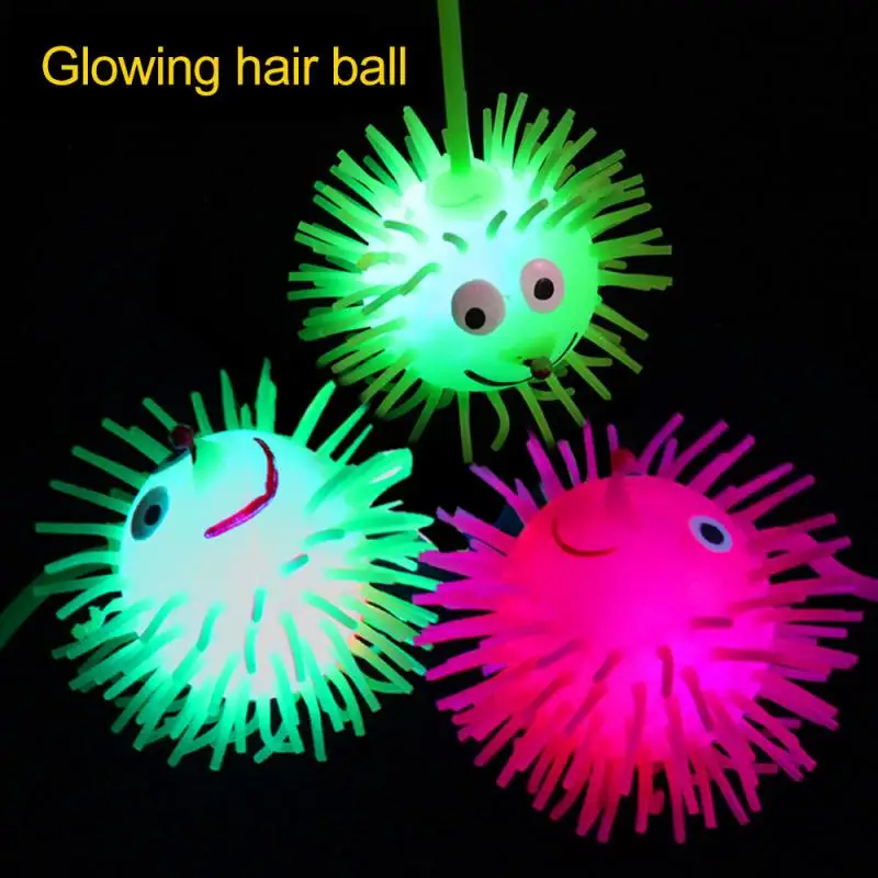 

1 PCS Elastic Glow Hair Ball Vent Ball Croquet Child Soft Rubber Toy Cartoon LED Light Up Glowing Hair Flash Ball Baby Gift