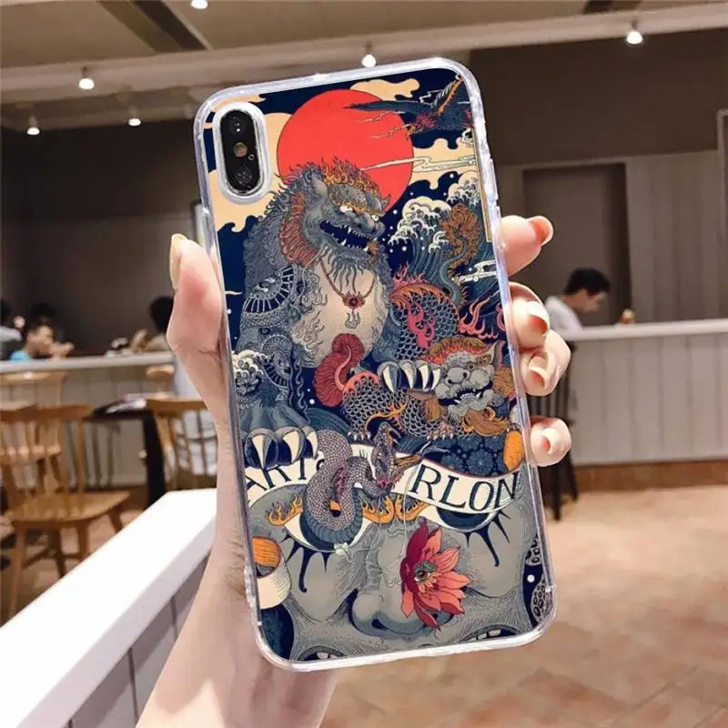 

Jpanese Emboss Fox aesthetics Phone Case Transparent for iPhone 6 7 8 11 12 s mini pro X XS XR MAX Plus