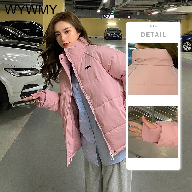 WYWMY Winter Women's Oversized Parkas Jacket Fashion Solid Stand Collar Thick Warm Padded Coat Casual Outwear Jacket Parkas New