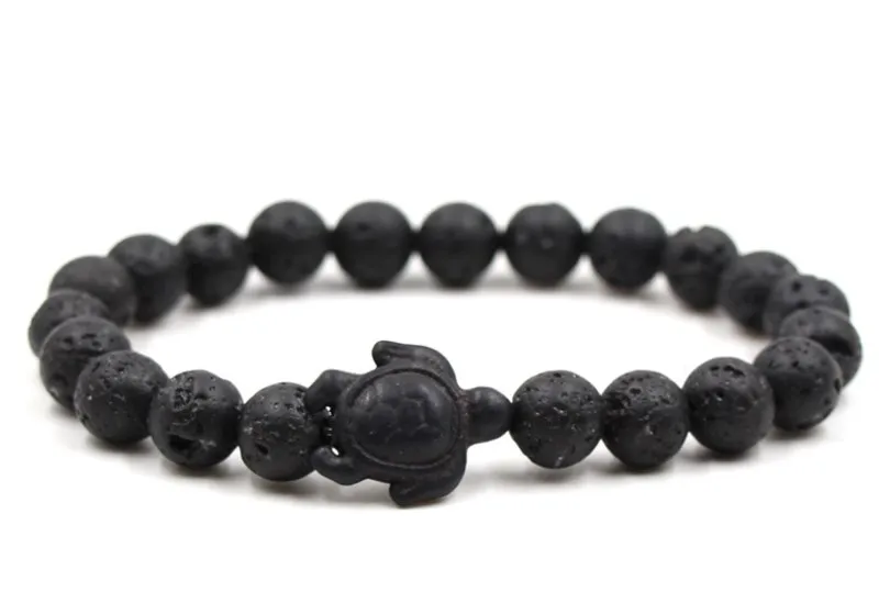 

8mm eh2 black stone volcanic lava bead Bangles black turquoise tortoise Buddha Prayer Yoga Bracelet women men nature stone