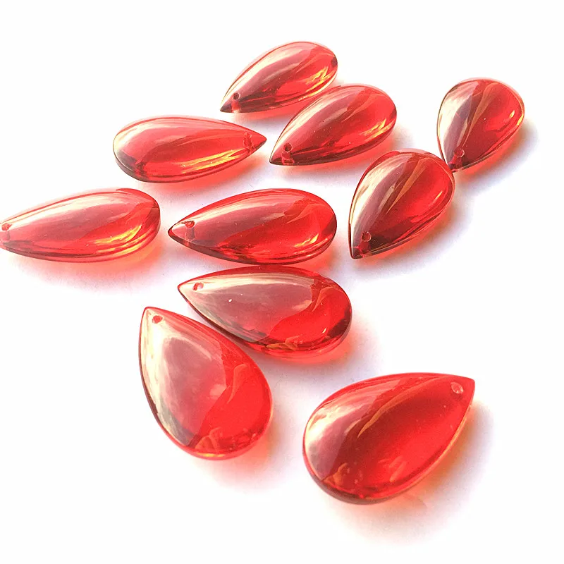 Red 10 шт. 38*22 мм Разноцветные кристаллы стеклянные Гладкие Капли воды(свободные кольца) для люстры лампы освещения части подвесные украшения - Цвет: Red
