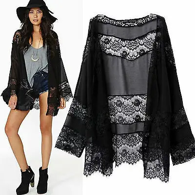 

Womens Chiffon Kimono Cardigan Loose Mesh Blouse Tops Bikini Cover Up Coat