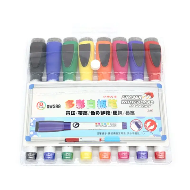 

8 цветов, магнитные маркеры для доски, ручки с ластиком, стираемые тонкие перышки, школьные принадлежности для студентов, офиса