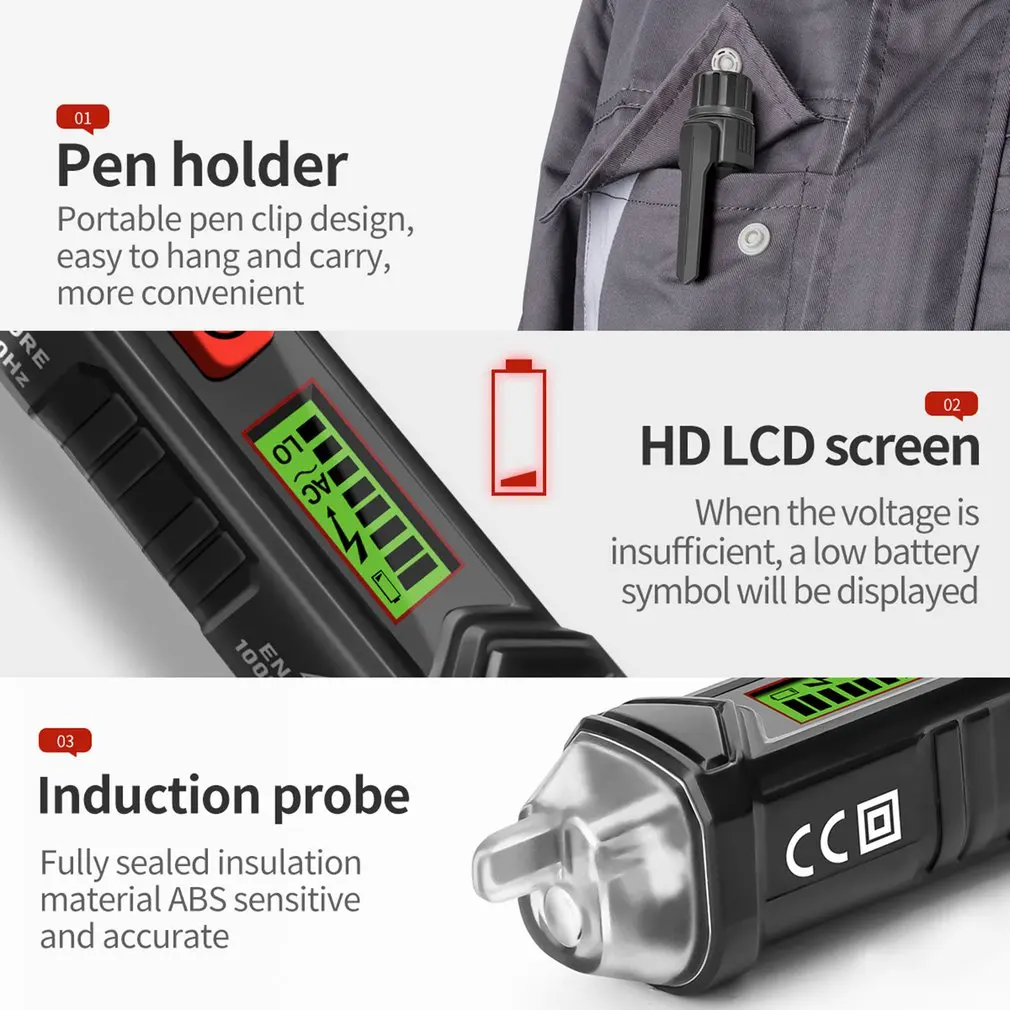 

AC1010 Intelligent Non-contact Pen Alarm AC voltage detector meter Tester Pen Sensor Tester