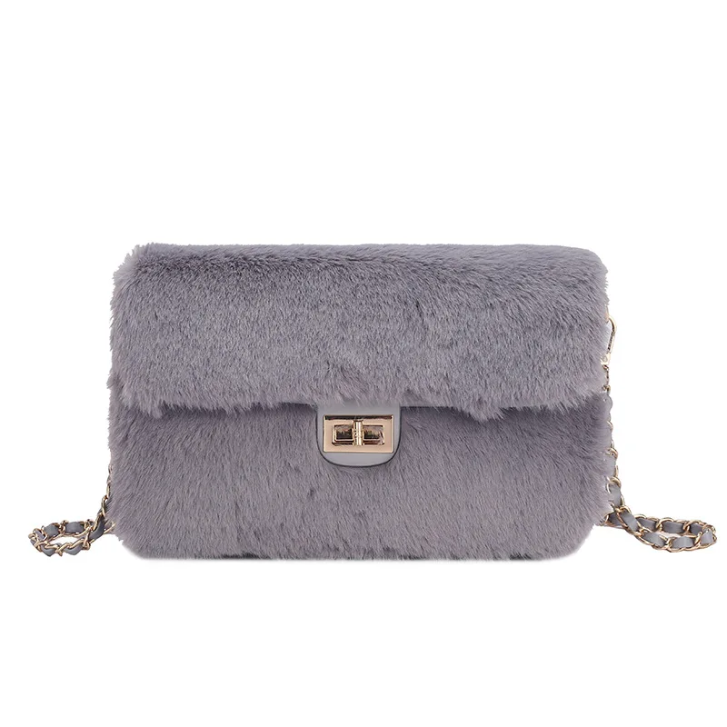 

Women Soft Faux Fur Handbags Cute Winter Clutch Crossbody Bag Ladies Purse Female Plush Shoulder Bags Chain Small Square Bags