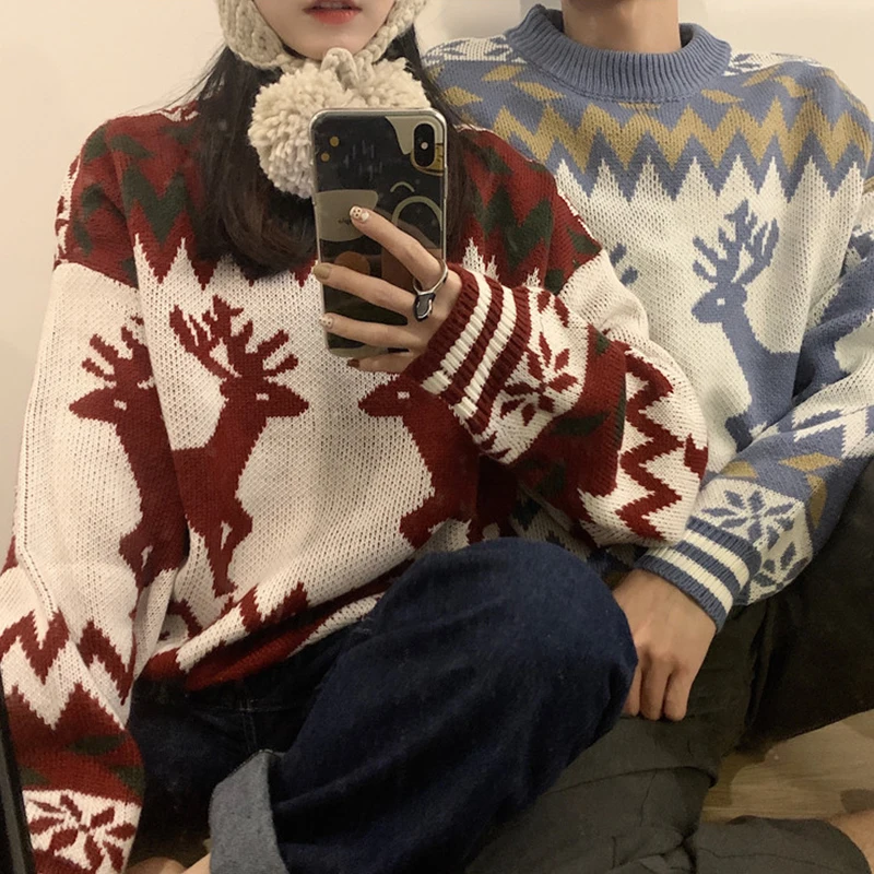 Preppy Style Winter Pullover Female Knitted Sweater with Deers for Women O-neck Sweaters Tops Mujer Jumper | Женская одежда