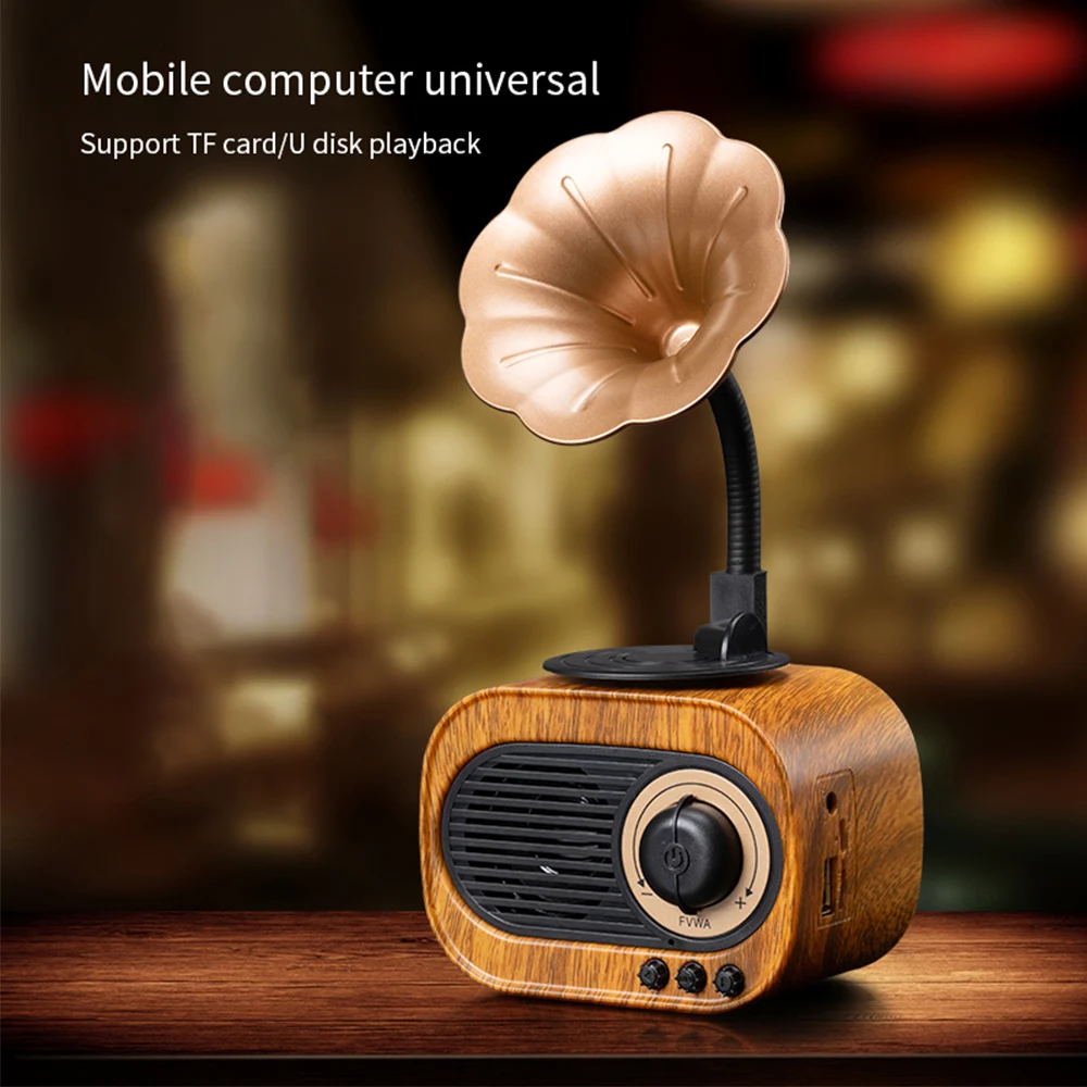 Kebidu Portable Wireless Bluetooth Speaker Support FM/U Disk/TF/AUX Playback Retro-looking Wooden HD Audio Tunable FM Radio - купить по