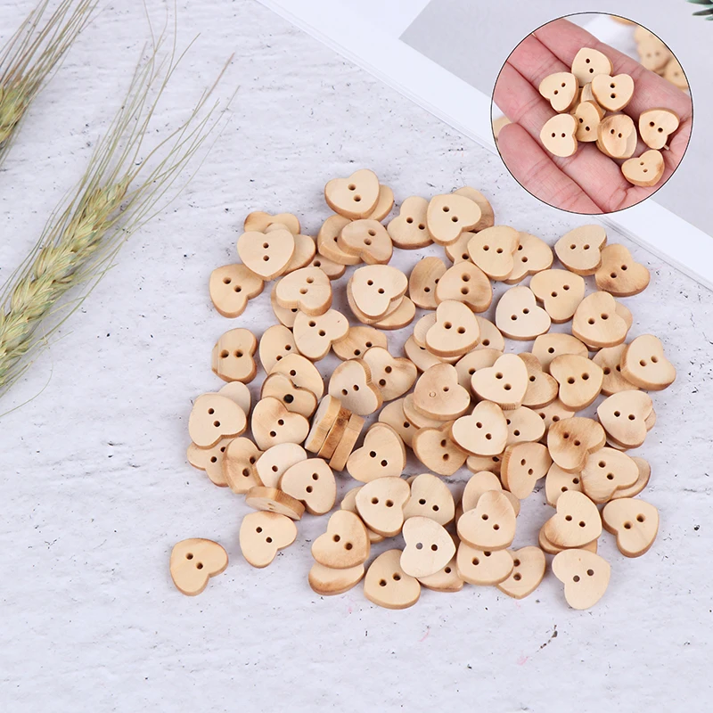 

Heart Shaped Wooden Buttons Natural Sewing Buttons Craft Clothes Decor X 100pcs