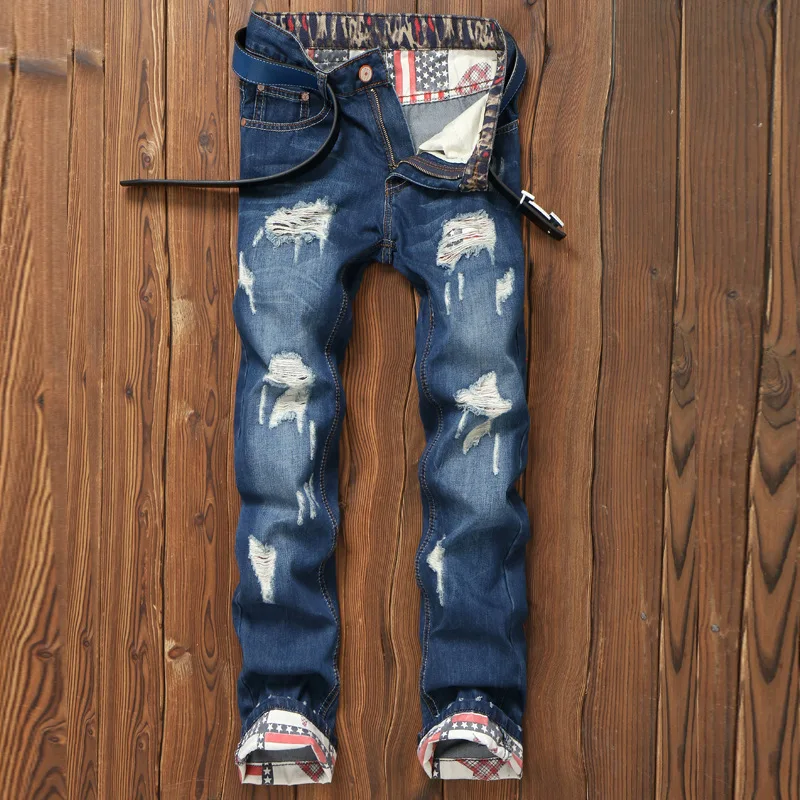 

Frayed trousers cuffed straight-leg slim-fit men's jeans Men's pants Jean women New 2021