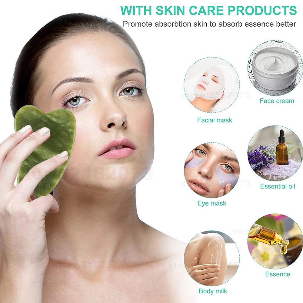 

Natural Jade Guasha Stone Board Massage Rose Quartz Guasha Plate Jade Face Massager Scrapers Tools For Face Neck Back Body