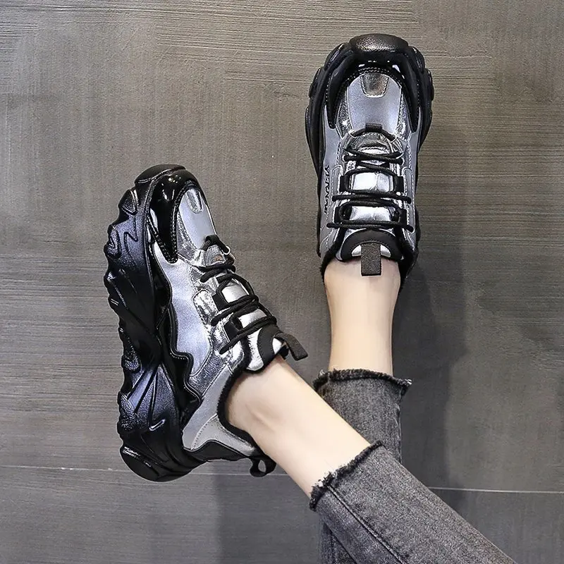 

Women's Sports Shoes Black Old Shoes Women's Ins Tide 2020 Autumn Winter New Wild Thick-soled Net Red Super Fire Silver Sneakers