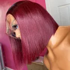 Винно-Красные кружевные Передние синтетические волосы парики короткий боб парик прямой средней части бордовый парик с вырезами фальшивой для женщин парик для косплея