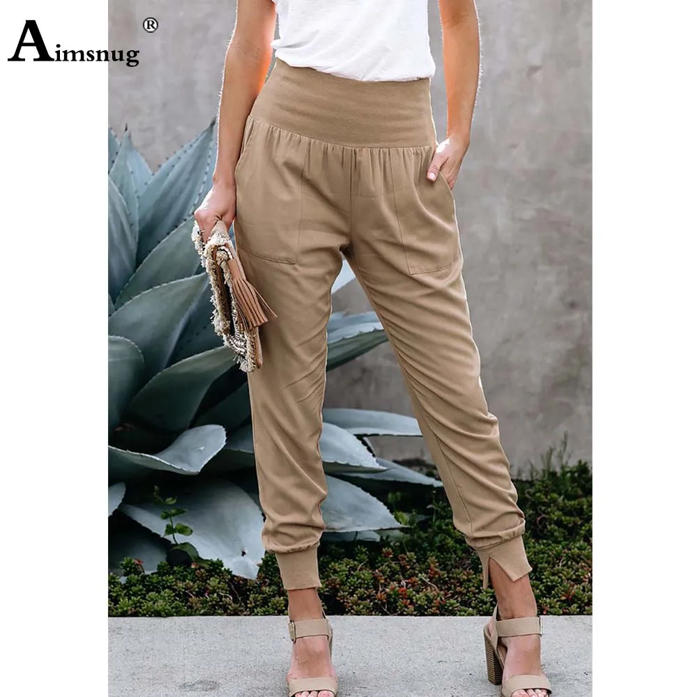 

Plus size 3xl High Waist Pants Women's Skinny Pencil Trouser Casual Elastic Waist Pantalon Solid Khaki Female Ankle-Length Pants