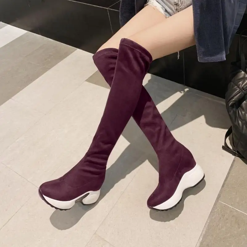 Женские эластичные сапоги taofen высокие до колена на осень и зиму размеры 34 43