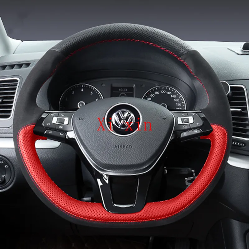 

For Volkswagen Teramont Passat Sagitar Golf 7 Lamando polo Magotan DIY custom hand-stitched leather steering wheel cover