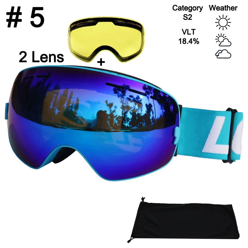Color 5 With Lens LOCLE противотуманные лыжные очки UV400 лыжные очки двойные линзы Лыжный Сноуборд снежные очки лыжные очки с одной осветляющей линзой - Цвет: Color 5 With Lens