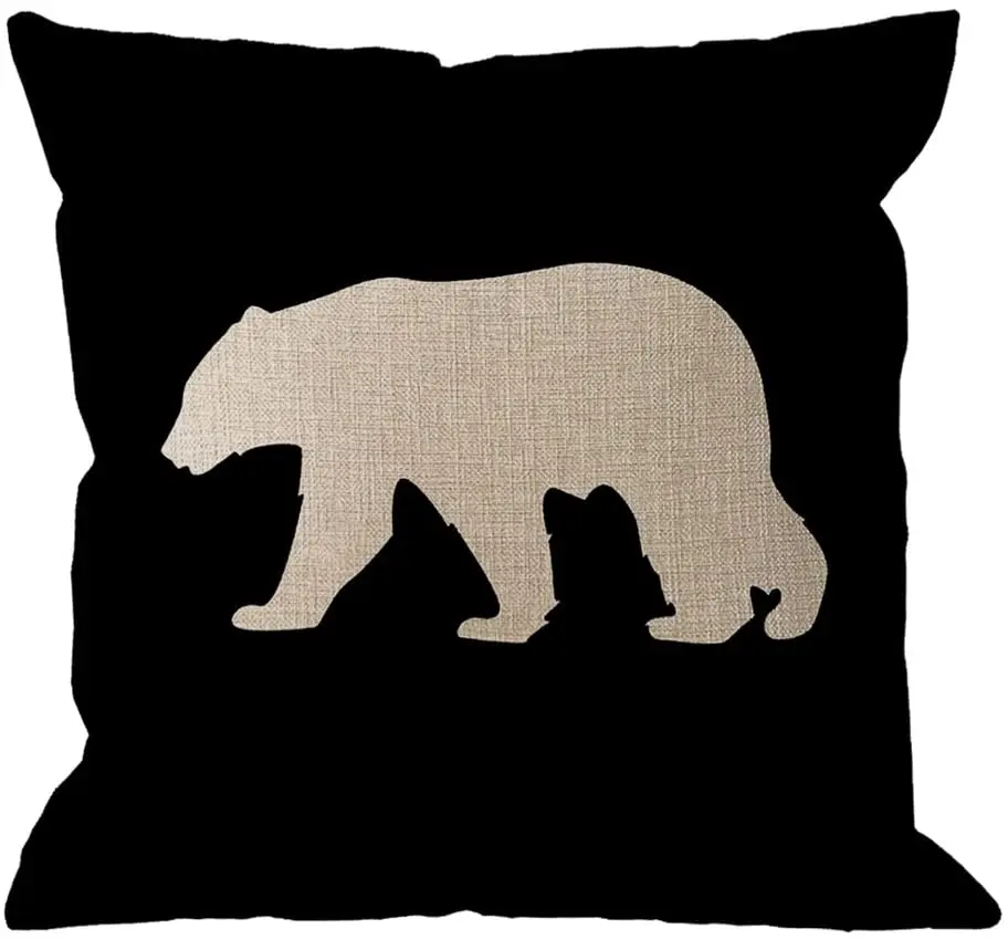 

Throw Pillow Case Black Background Bear Cotton Linen Square Cushion Cover Standard Pillowcase Home Decorative Sofa 18 x 18 inch