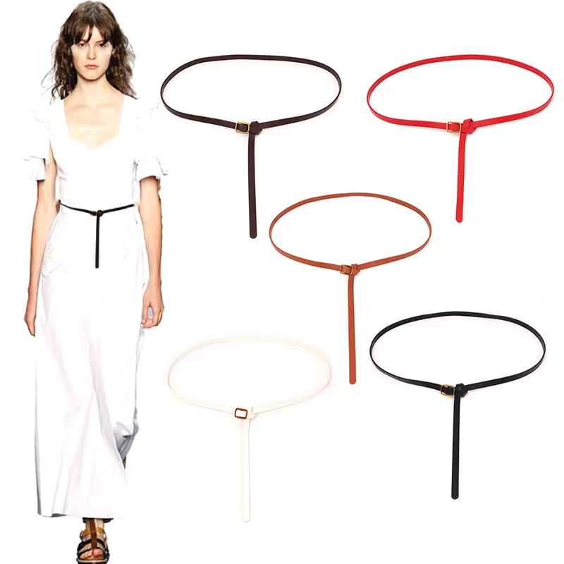 

Leather Ladies Dress Thin Belts Women Waist Strap Buckle Female Elastic Belts