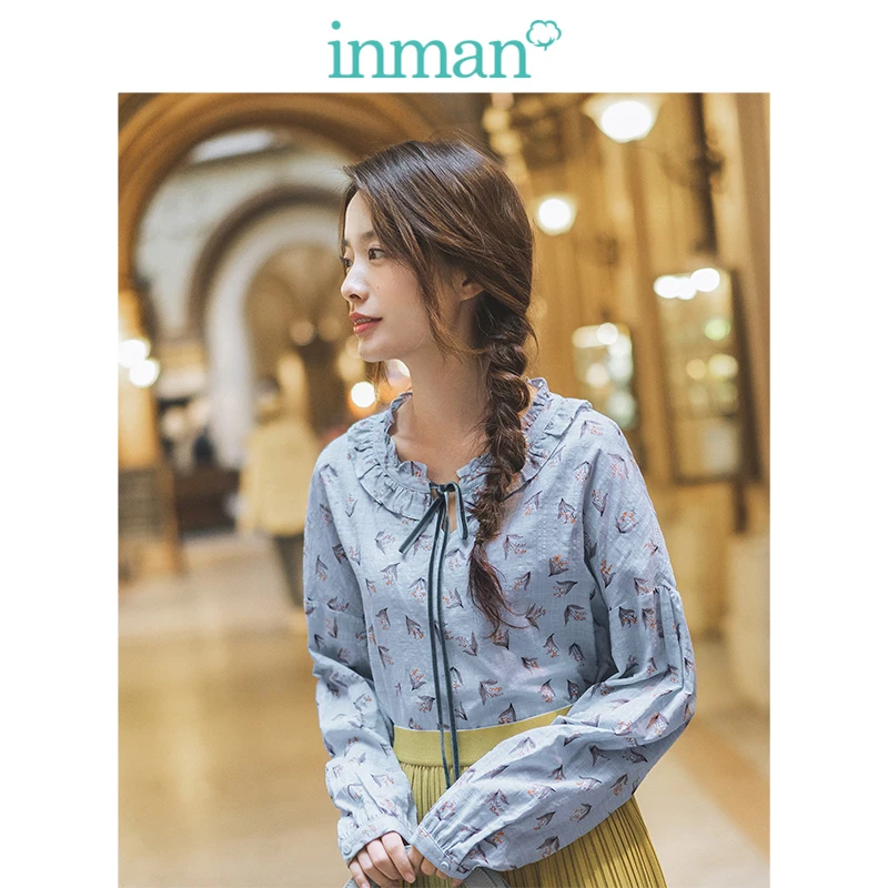 INMAN осень 2019 Новое поступление вискоза хлопок Литературная шнуровка отложной