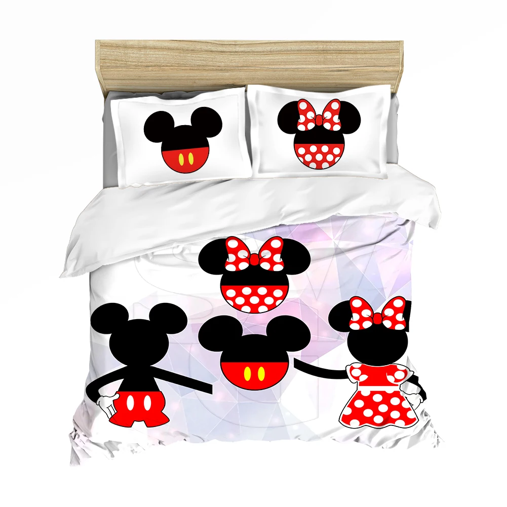 

Disney Minnie Mickey Mouse Polyester Bedding Set Duvet Cover Pillowcases Single Double Queen for Children Home Decor