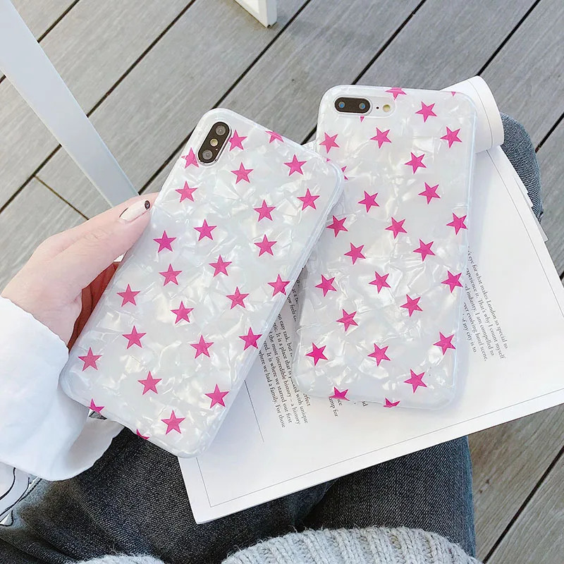Cute Star Pattern Phone Case for iPhone 6 6s 7 8 Plus X Xs XR Max Conch Shell Translucent Soft Bling Back Cover |
