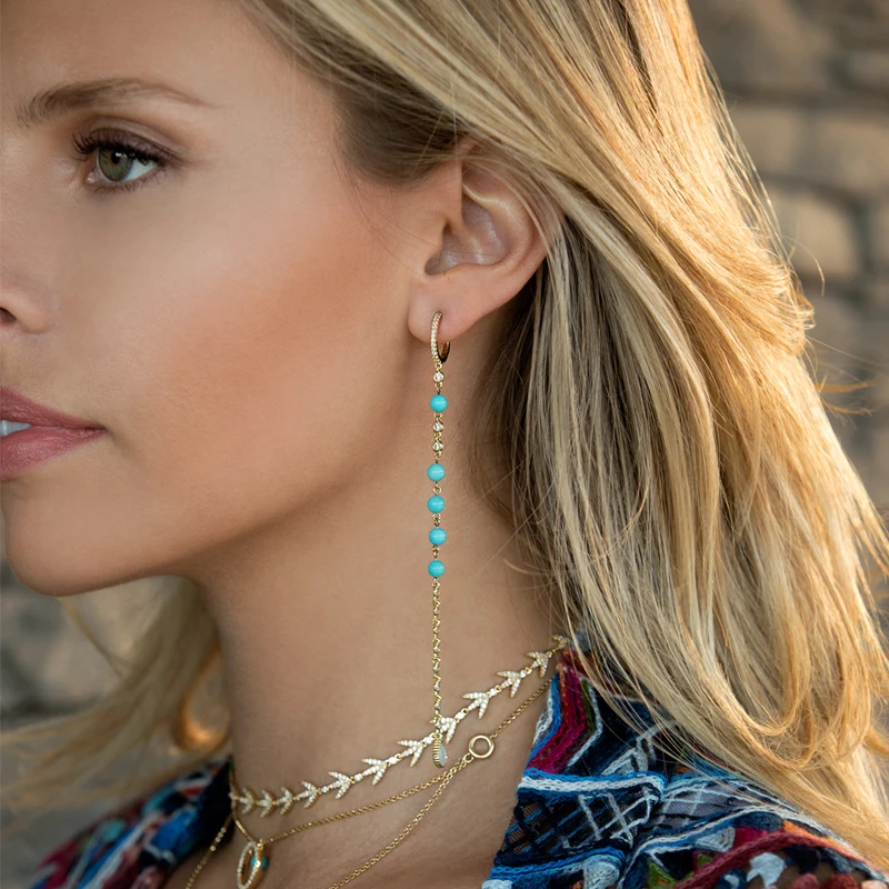 

Fashion Charm Sterling Silver Original 1:1 Replica,Leaves Long Earrings With Green Beads Luxury Jewelry Gift For Female