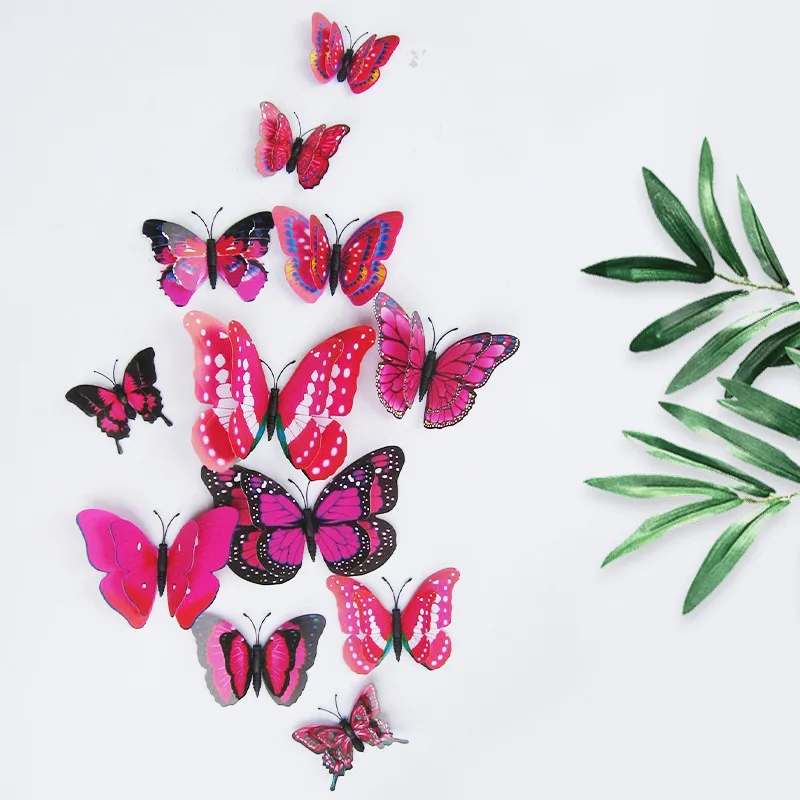 

12pcs/lot Colorful Magnet Butterfly Wall Sticker Double-Layer 3D Simulation Butterfly Home Decoration Wall Stickers