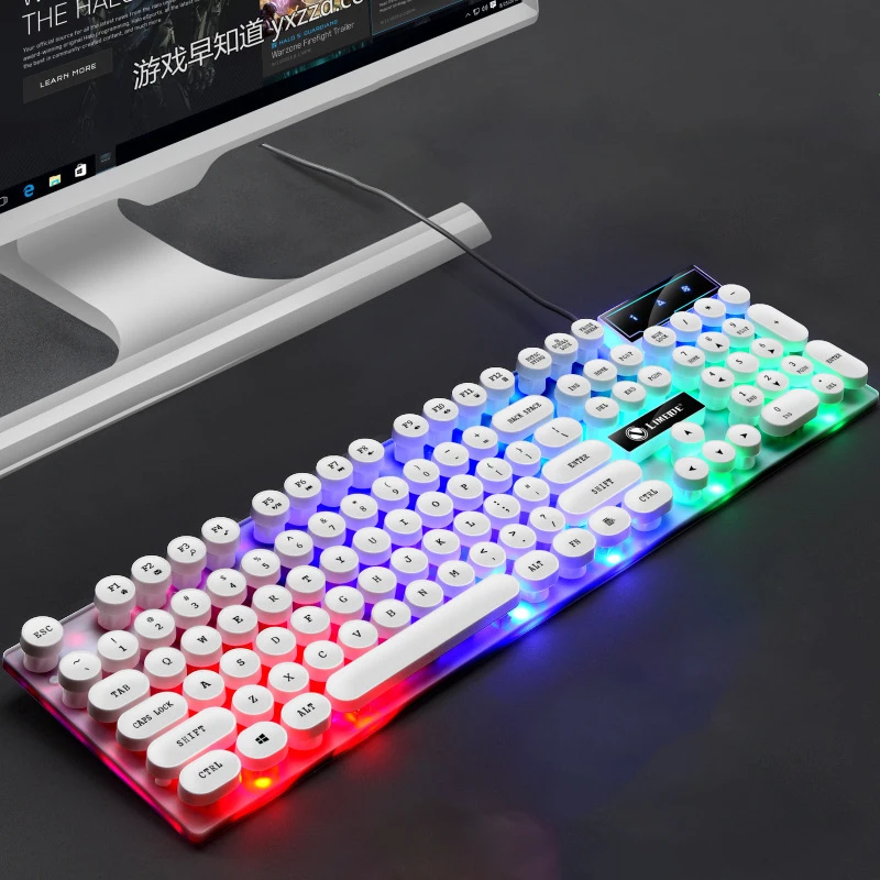 

Gaming Keyboard and Mouse 104-key Luminous USB Wired Keyboard Gamer MultiMedia LED Rainbow Backlit Equipment Sets for Desktop