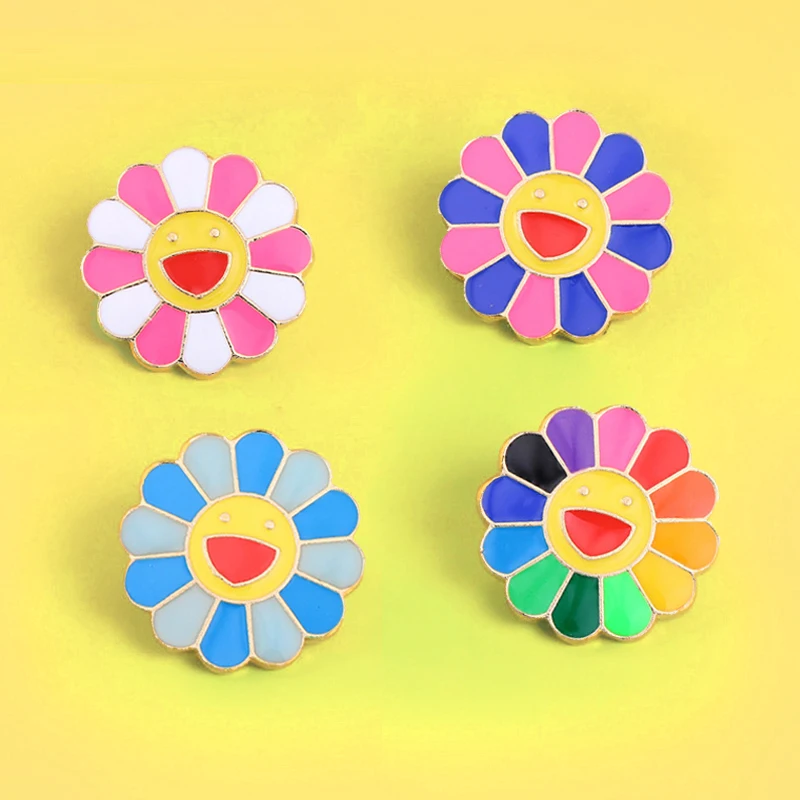 Красочная эмалированная булавка в виде улыбающегося подсолнуха радужные