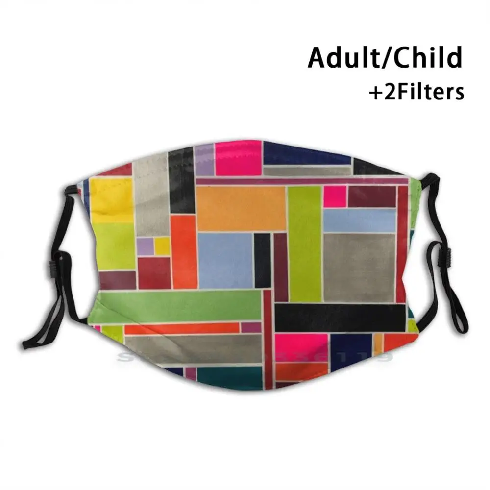 

Marlondriaan Colourful Square - Kizd Reusable Mouth Face Mask With Filters Kids Bright Colours Mondriaan Pink Happy Smile