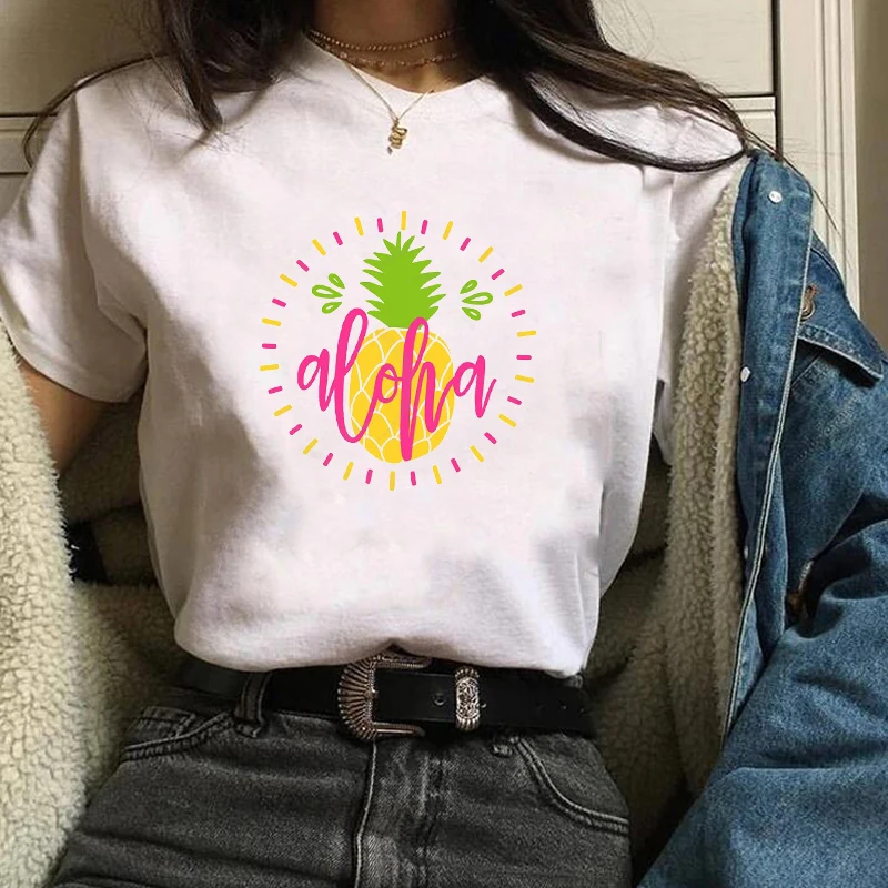 

Women Lady T Shirt Fruits Pinapple Printed Tshirt Ladies Short Sleeve Loose Tee Shirt Women Female Tops Clothes Graphic T-shirt