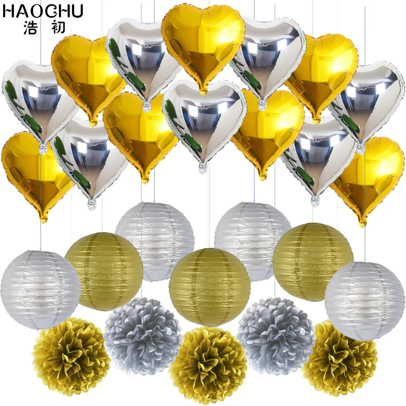 

26pcs/lot Paper Lanterns Mixed Heart Shape Foil Balloons Baby Shower Birthday Party Wedding Decoration Marriage Kids Toy Gift