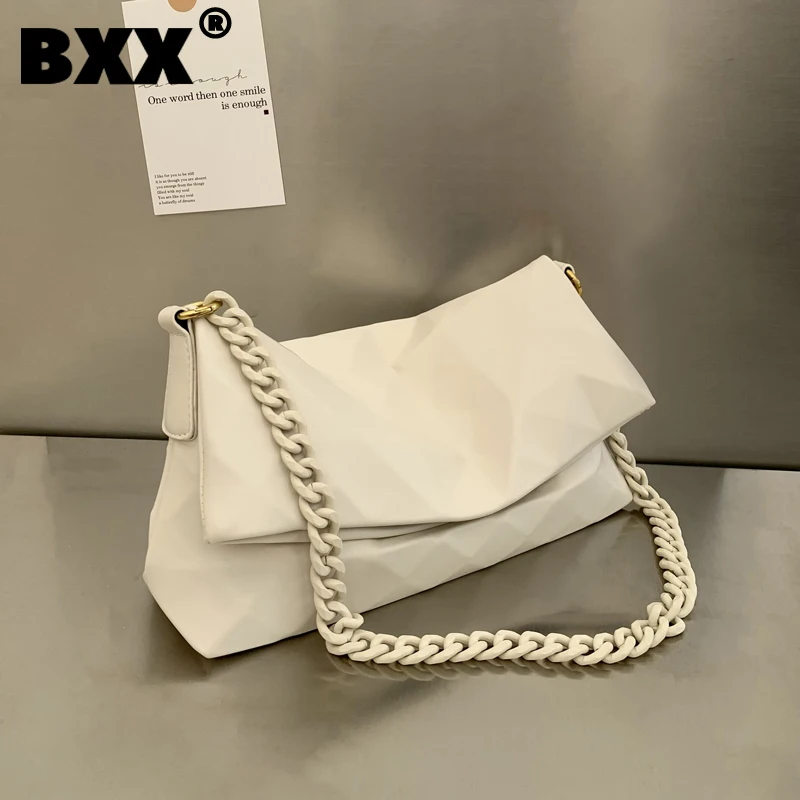 

[BXX] Solid Color PU Leather Chain Crossbody Bags For Women 2021 Autumn Branded Shoulder Bag Trending Luxury Hand Bag HU743