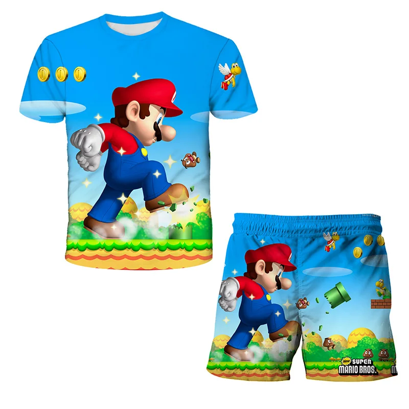 

2021Baby Boys T Shirt Hot Games Mario-bros Tshirts Suits Children's Clothing Sets T-shirt & Shorts Girls Boys Clothes Pants Suit