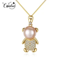 wanluo brand lovely bear freshwater pearl women pendant necklace high quality chain necklace women jewelry box chain necklace