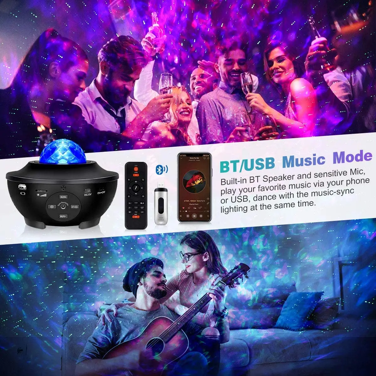 

Star Projector Ocean Wave Moon Star Night Light Galaxy Projector Night Lamp Projector with Voice Control for Christmas gift Nov