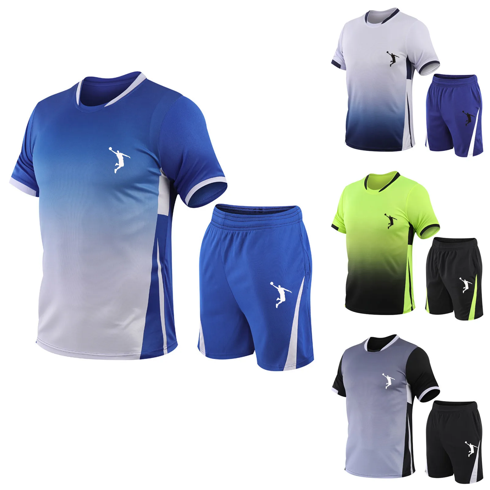 

Summer Men's Brand Running Sports Gym T-Shirt Short-Sleeved Football Basketball Tennis Shirt Quick-Drying Fitness Sports Suit