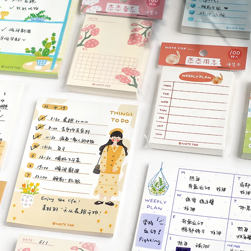 

50/100 sheets Love Journal Series Memo Pad Kawaii Efficiency Plan Punch Card Notepad Decoration notepads stationery