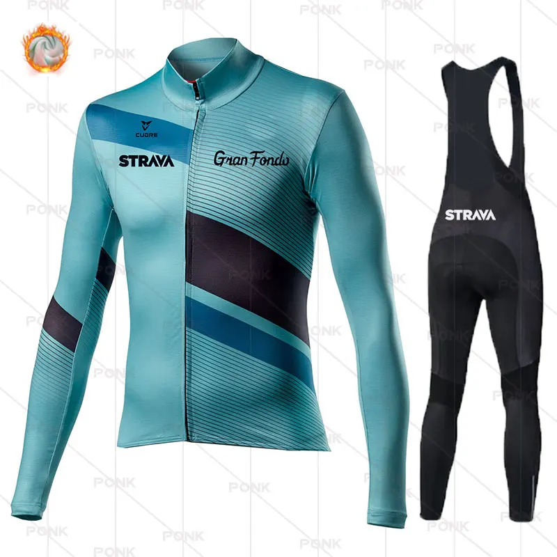 

STRAVA men Jersey suit Warm 2021 Winter thermal fleece Cycling Clothes Outdoor riding bike MTB clothing Bib Pants set